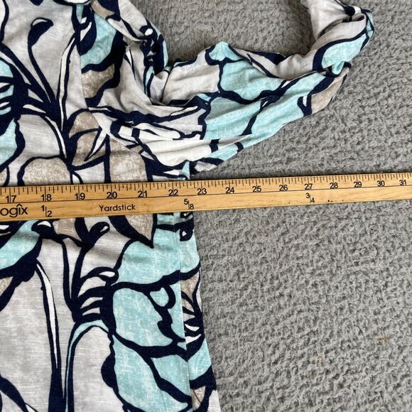 Chicos EasyWear Blouse Womens XL 3 Blue Gray Floral 3/4 Sleeve Knit Top Stretch - Picture 8 of 9